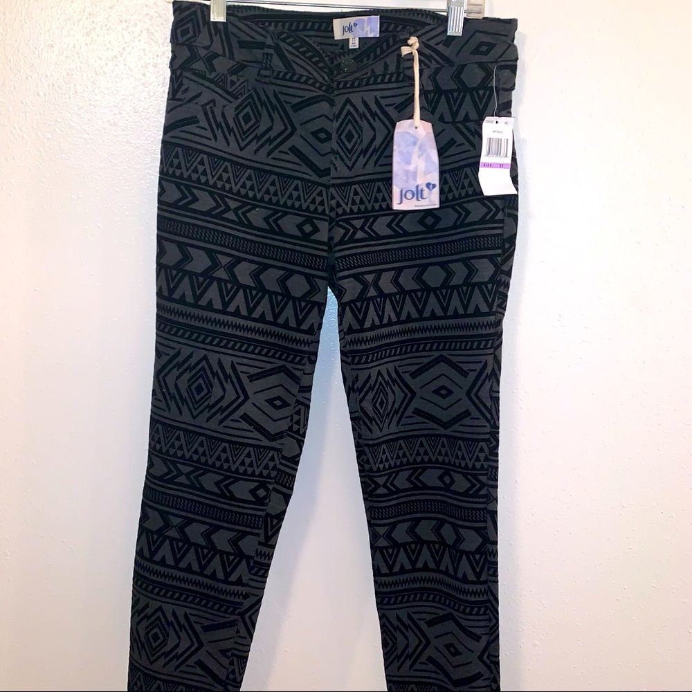 Jolt Size 11 Black/Grey Modern Print Polyester Pants